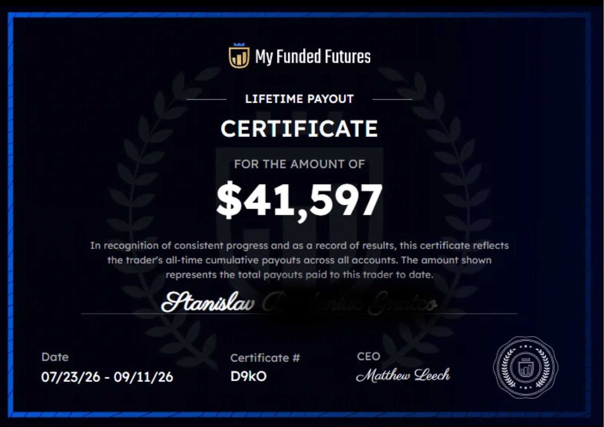 My Funded Futures — Lifetime Payout
